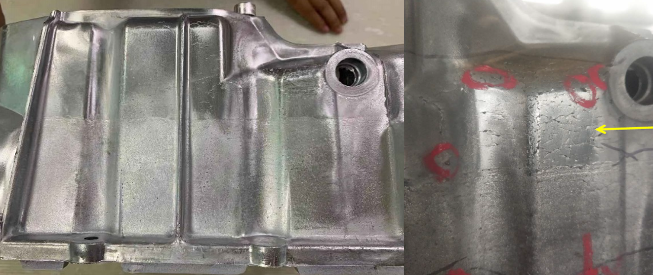 產(chǎn)品表面呈現(xiàn)缺料，裂紋缺陷